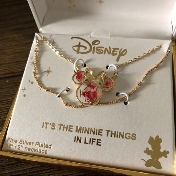 Disney “It’s the Minnie things in life” dry floral sliver plated necklace - Picture 1 of 3